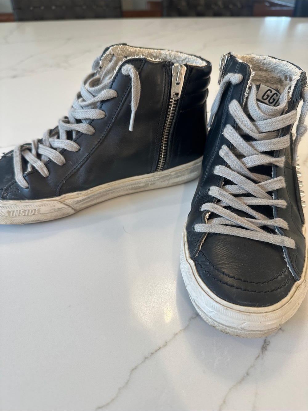 Golden Goose Slide Black High-Top Sneakers with Silver Studs - Picture 3 of 6